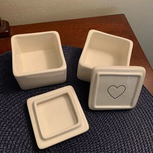 Rae Dunn 2 HEART trinket boxes